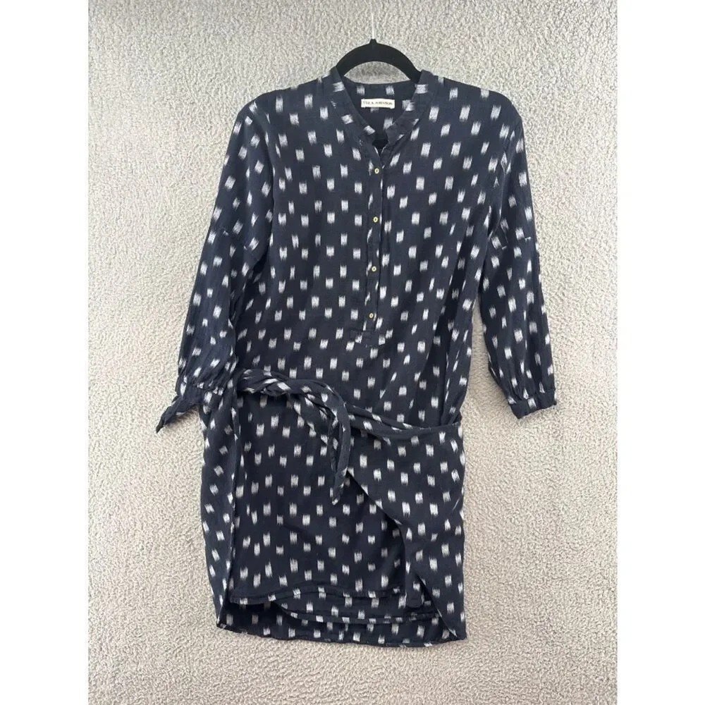 Ulla Johnson Corsica Dress Size 2 Navy Indigo Ikat Cotton Tie Waist Mini